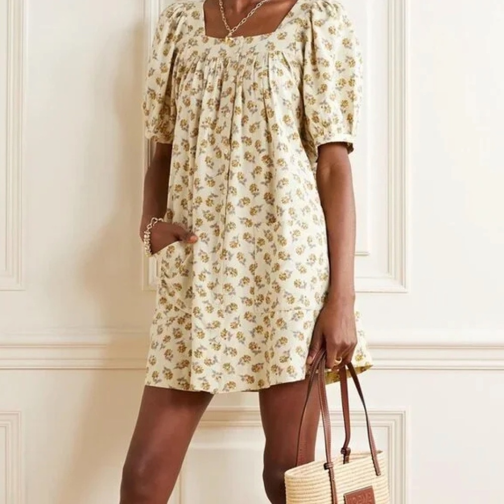 Doen Floral Mini Dress in Cream and Yellow